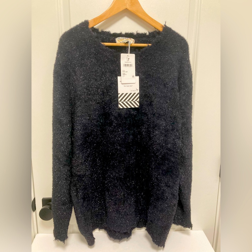 NWT Sandrine Rose By Free People Women’s Crew Neck Sweater Gunmetal, Sz L black